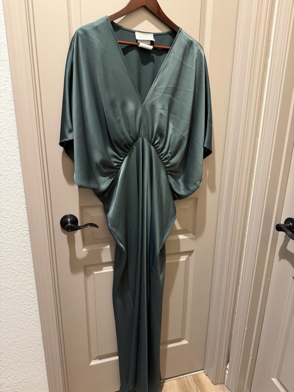 BHLDN Slate Green Draped V-Neck Maxi Dress